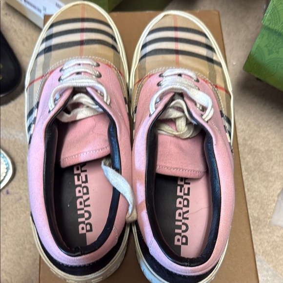 Burberry Kids Sneakers in Pink and Tan Plaid - Picture 1 of 5